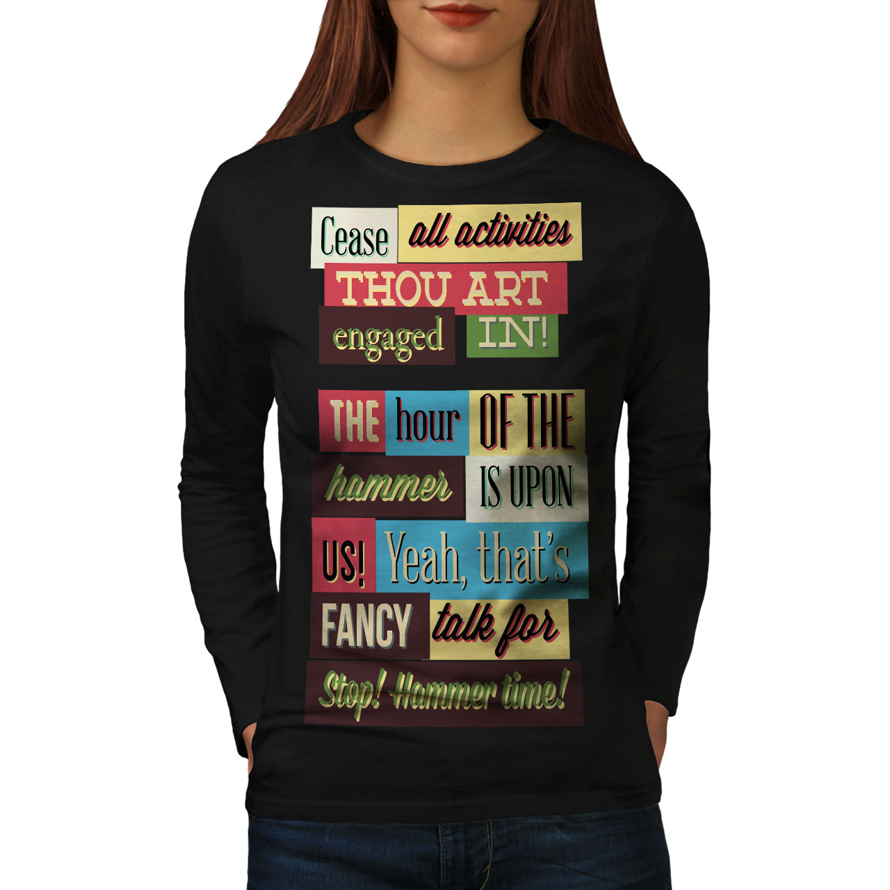 Wellcoda Hammer Time Slogan Womens V-Neck T-shirt Unique Graphic Design Tee