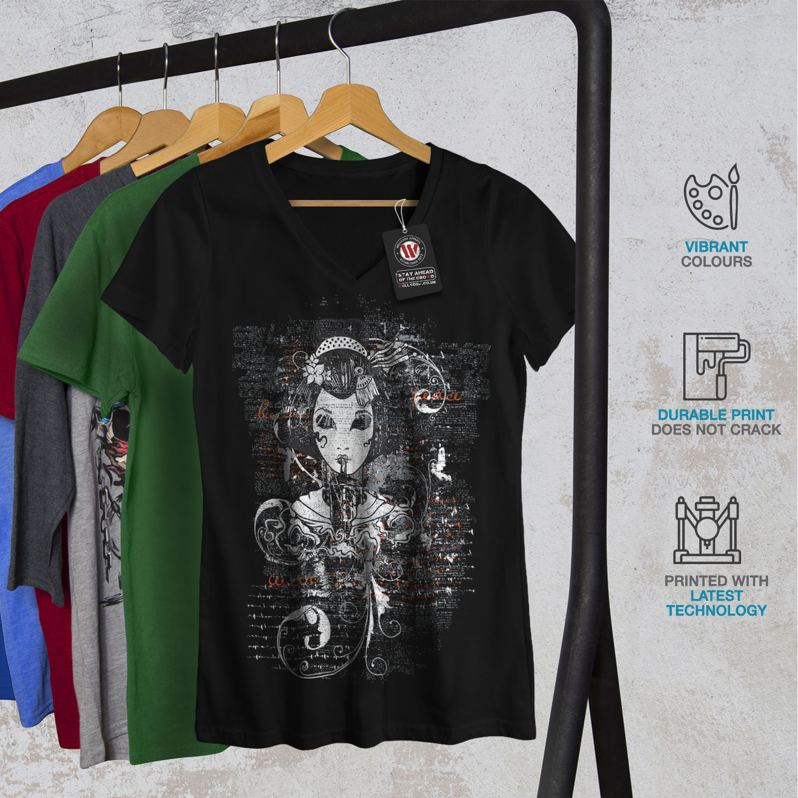 Girl Graphic Design Printed Tee Wellcoda Gothic Asian Lady Mens T-shirt