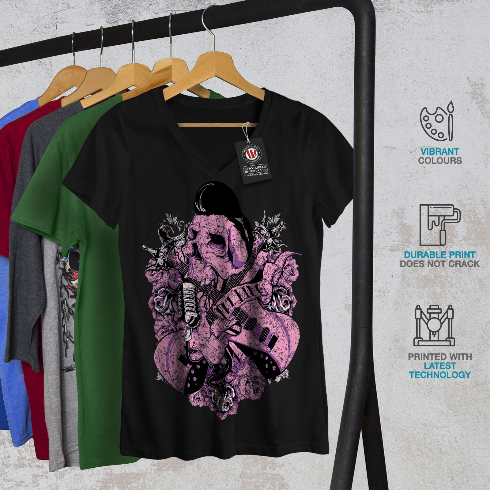 Rock n roll skull musique Femmes Femmes Femmes T-Shirt col V nouveau dd559f Rock n roll skull musique Femmes Femmes Femmes T-Shirt col V nouveau dd559f