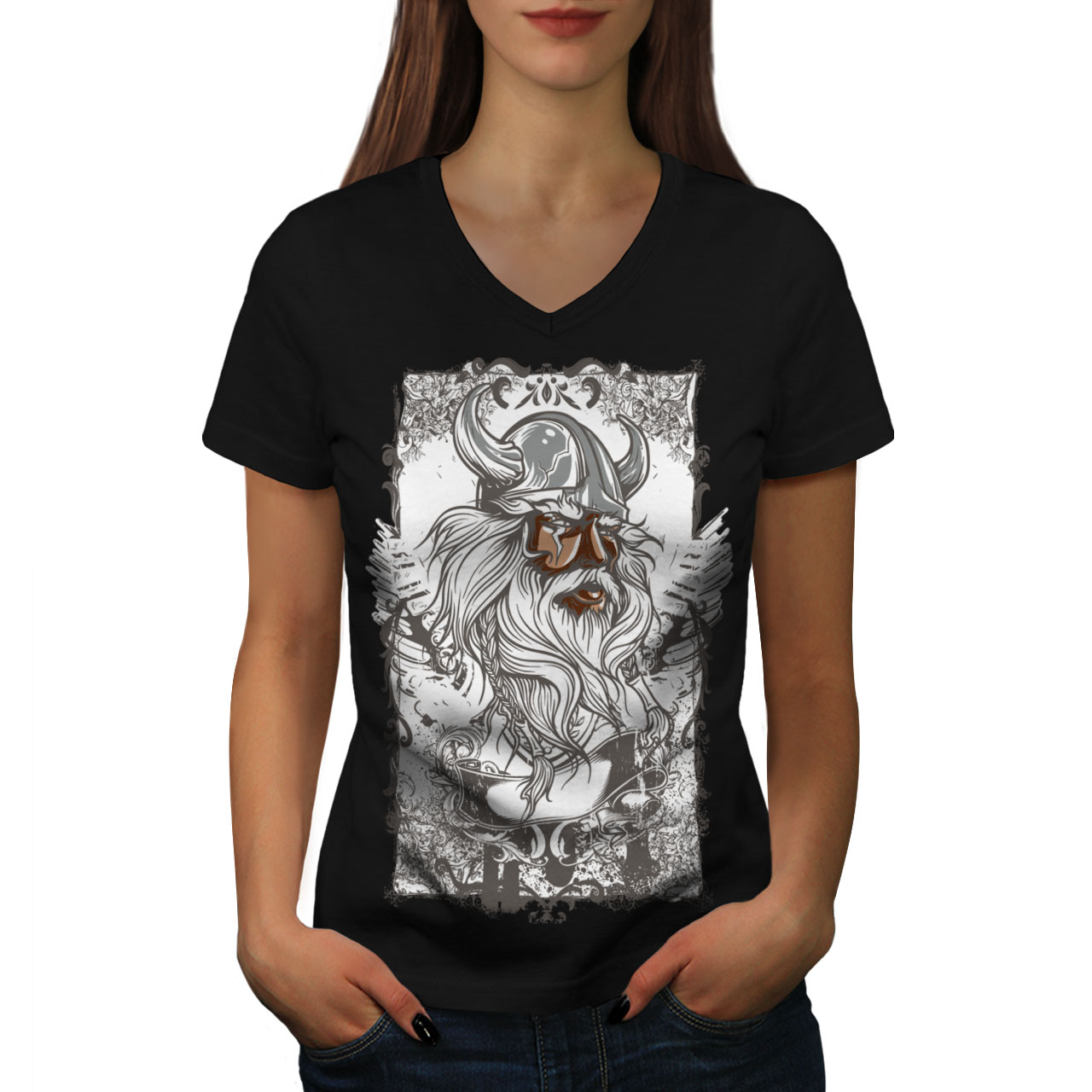 Wellcoda North Warrior Viking Mens Long Sleeve T-shirt Nordic Graphic Design 