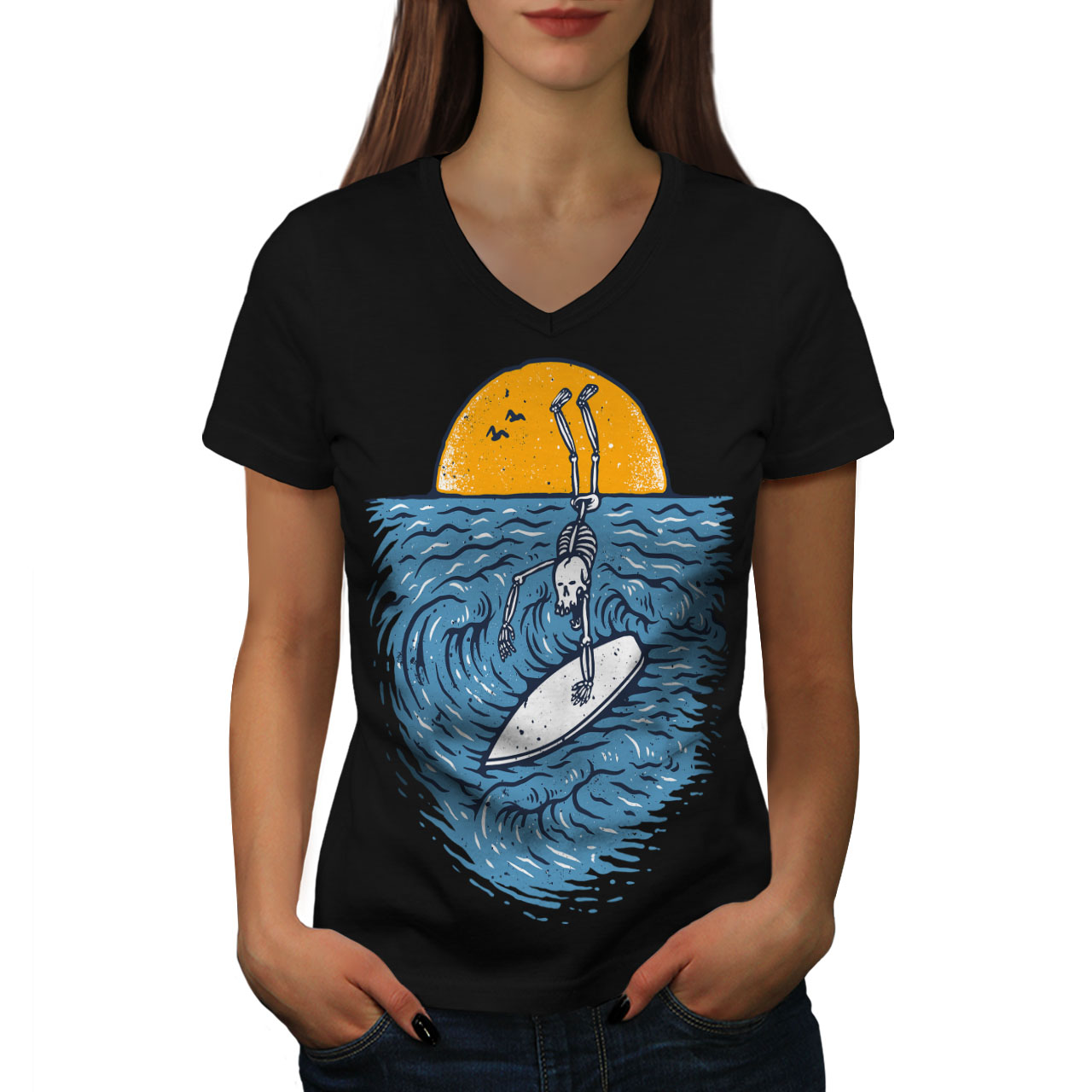 Surfer Skeleton Women Long Sleeve T-shirt NEWWellcoda