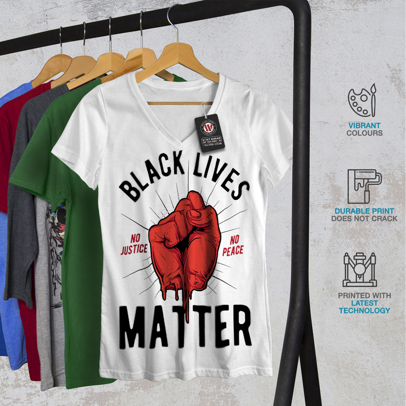 Wellcoda Black Lives Matter Slogan Womens V-Neck T-shirt ...