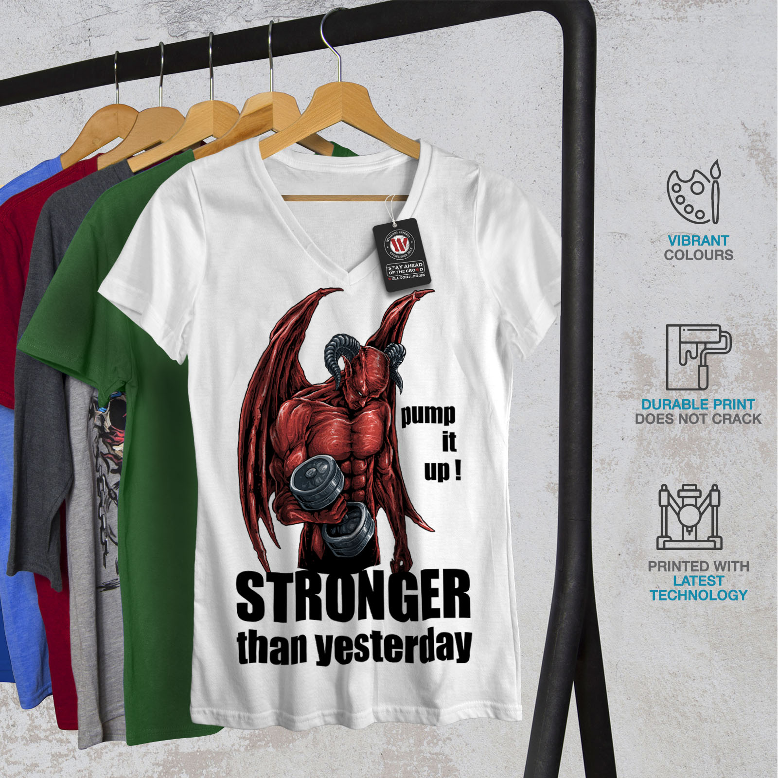 Wellcoda Gym Devil Satan Horror Womens V-Neck T-shirt, Graphic