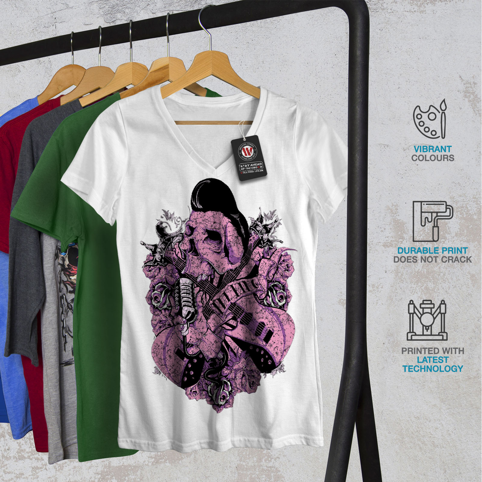 Rock n roll skull musique Femmes Femmes Femmes T-Shirt col V nouveau dd559f Rock n roll skull musique Femmes Femmes Femmes T-Shirt col V nouveau dd559f