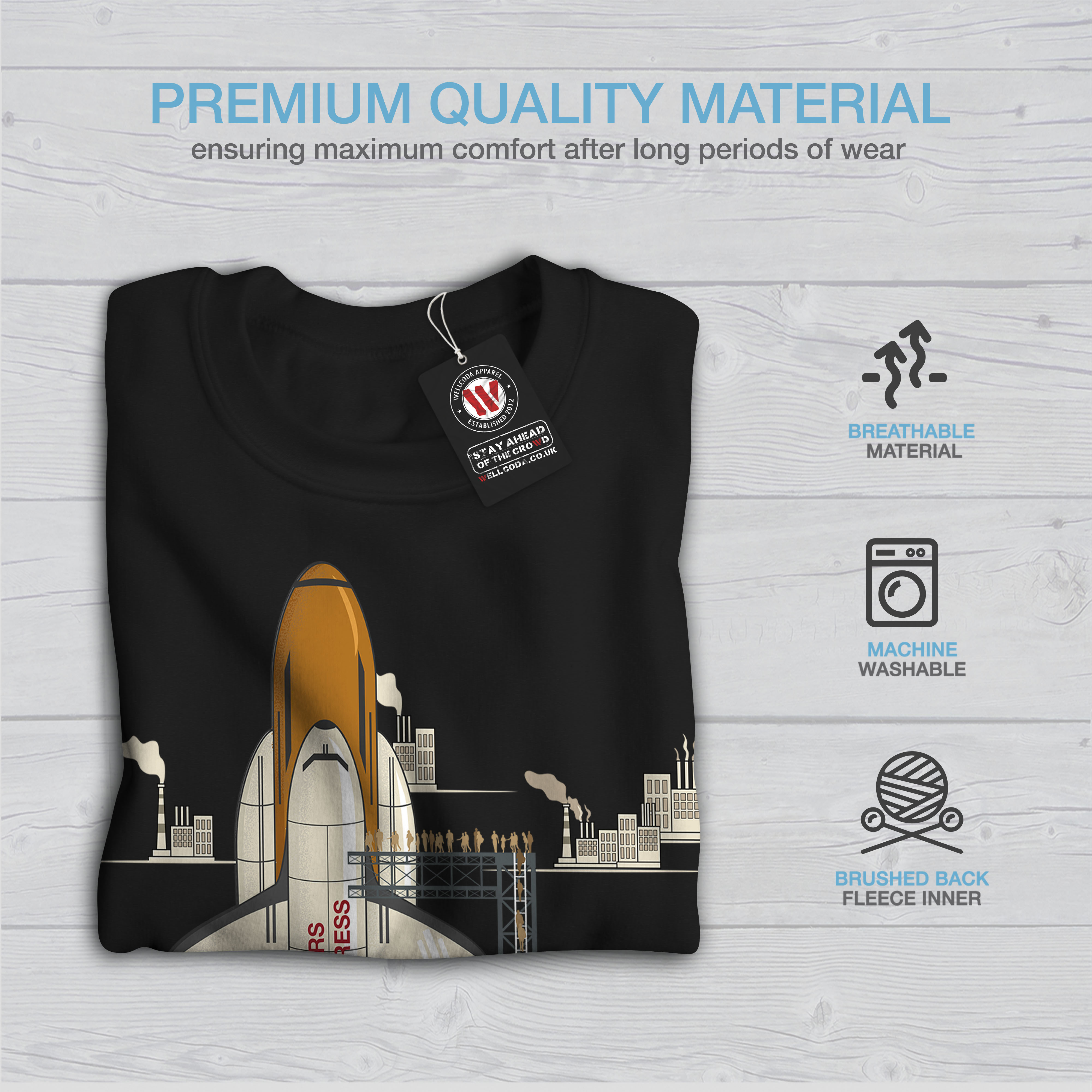 Solution Pollution Jumper da Felpa To Mars uomo Casual Black Pullover Wellcoda FqTpOfp