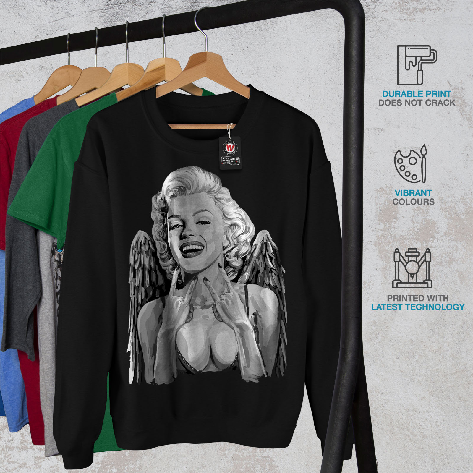 Star Jumper Casual Woman Sweatshirt Black Pullover Mens Wellcoda Angel qZE7qBT