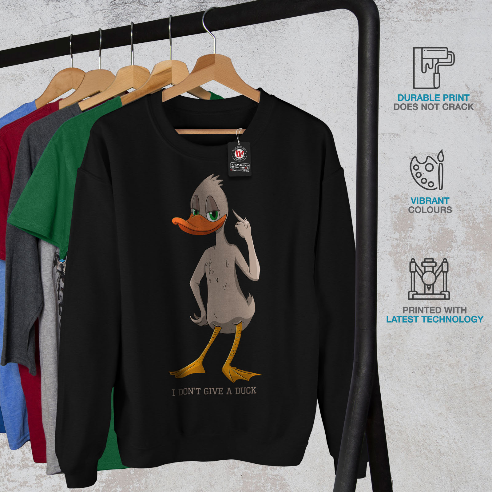 nero Duck casual A pullover Give Mens Wellcoda Dont Sweatshirt maglione UwzxBBFq