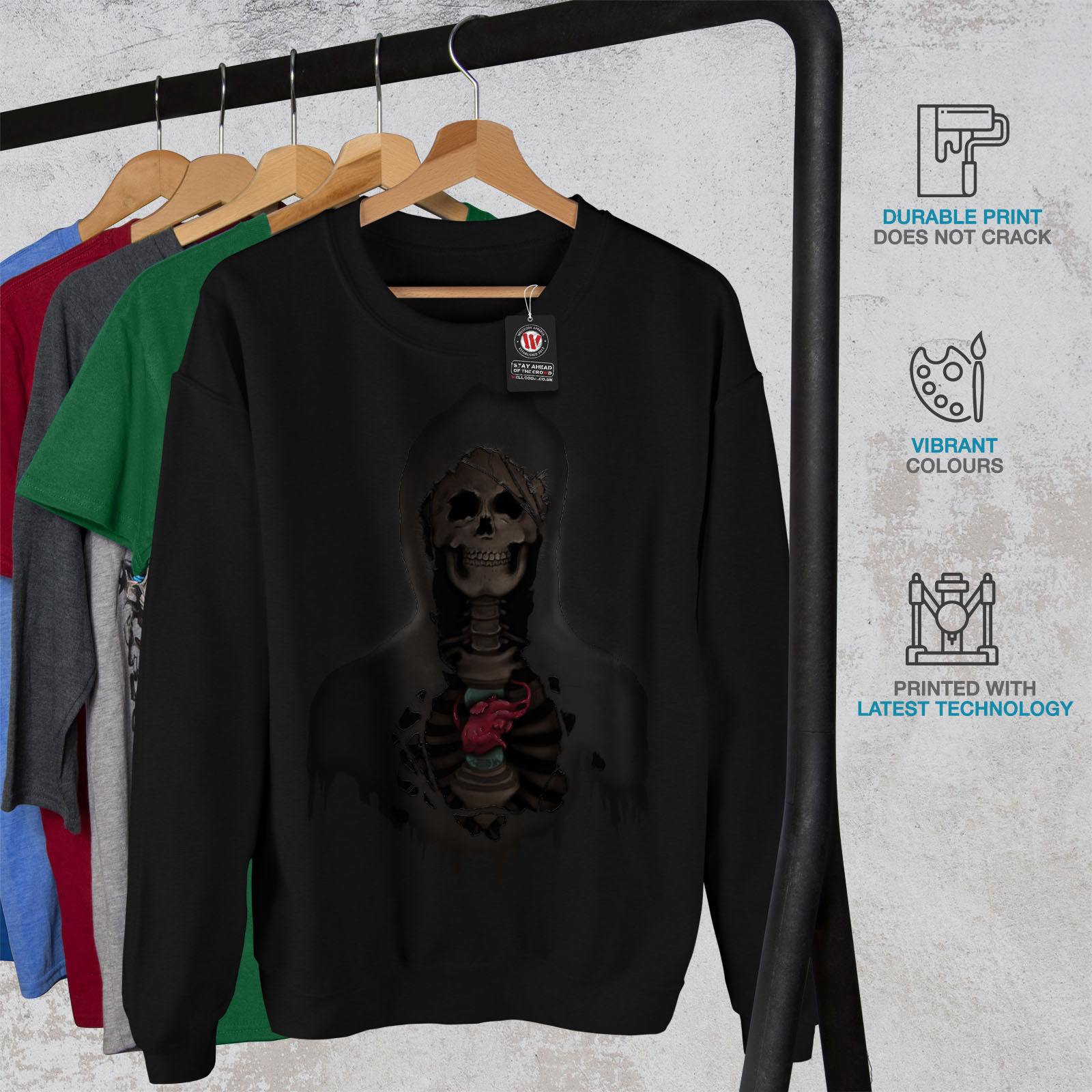 Scary Printed on The Jumpers Back wellcoda Rock Skull Heart Mens Hoodie