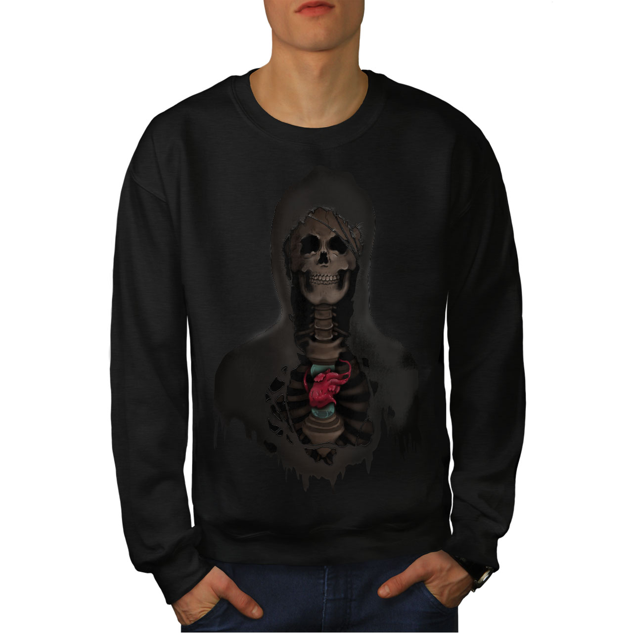 Scary Printed on The Jumpers Back wellcoda Rock Skull Heart Mens Hoodie