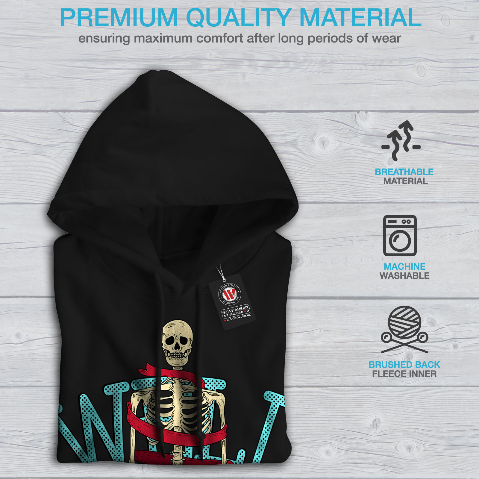 nera da casual uomo Anatomy Felpa Wellcoda moda Felpa con cappuccio Skeleton vdqSvw