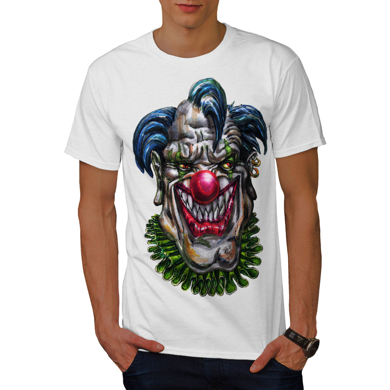 Wellcoda Evil Monster Clown Mens T-shirt, Scary Graphic Design Printed ...