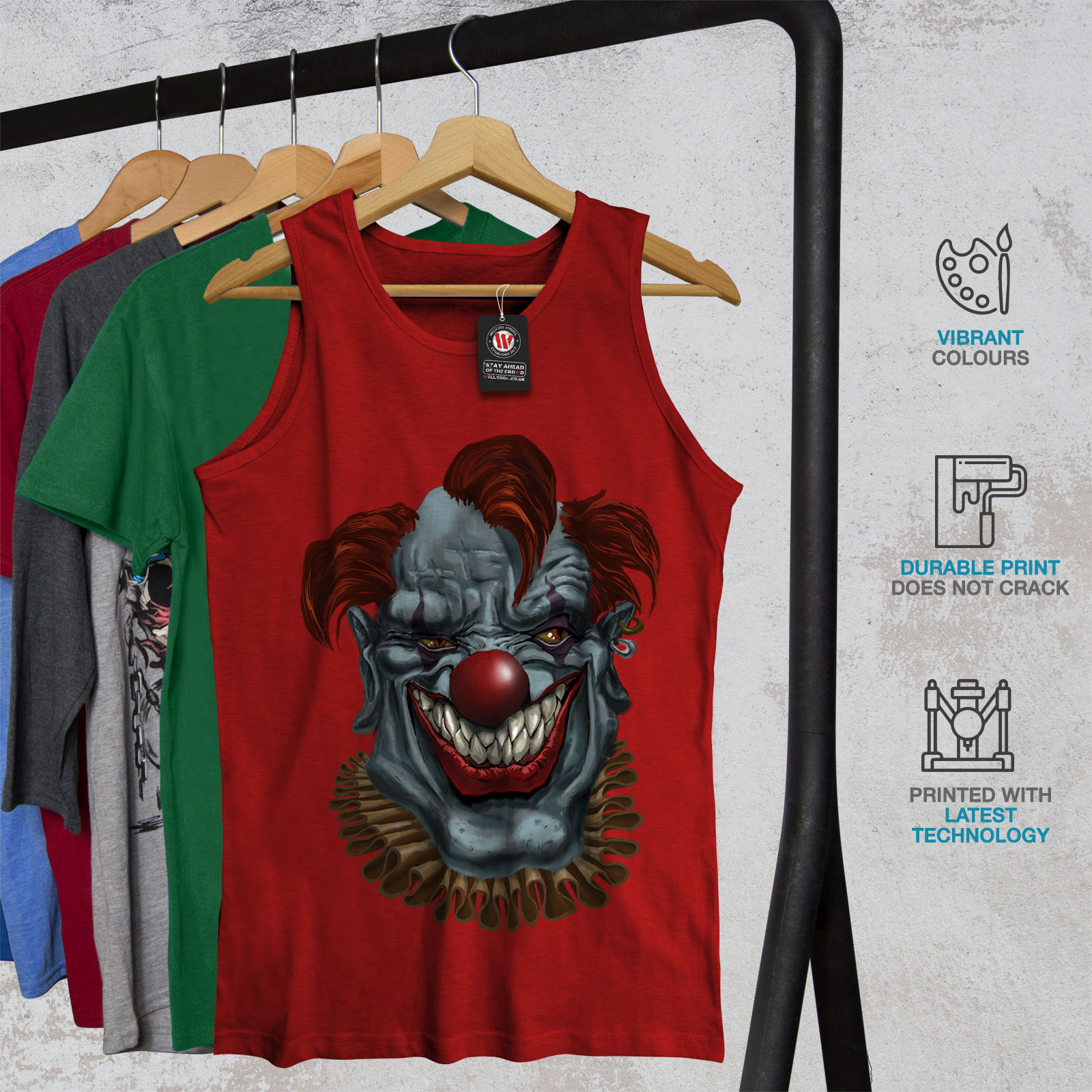 Wellcoda Death Horror Clown Womens Tank Top Evil Athletic Sports Shirt