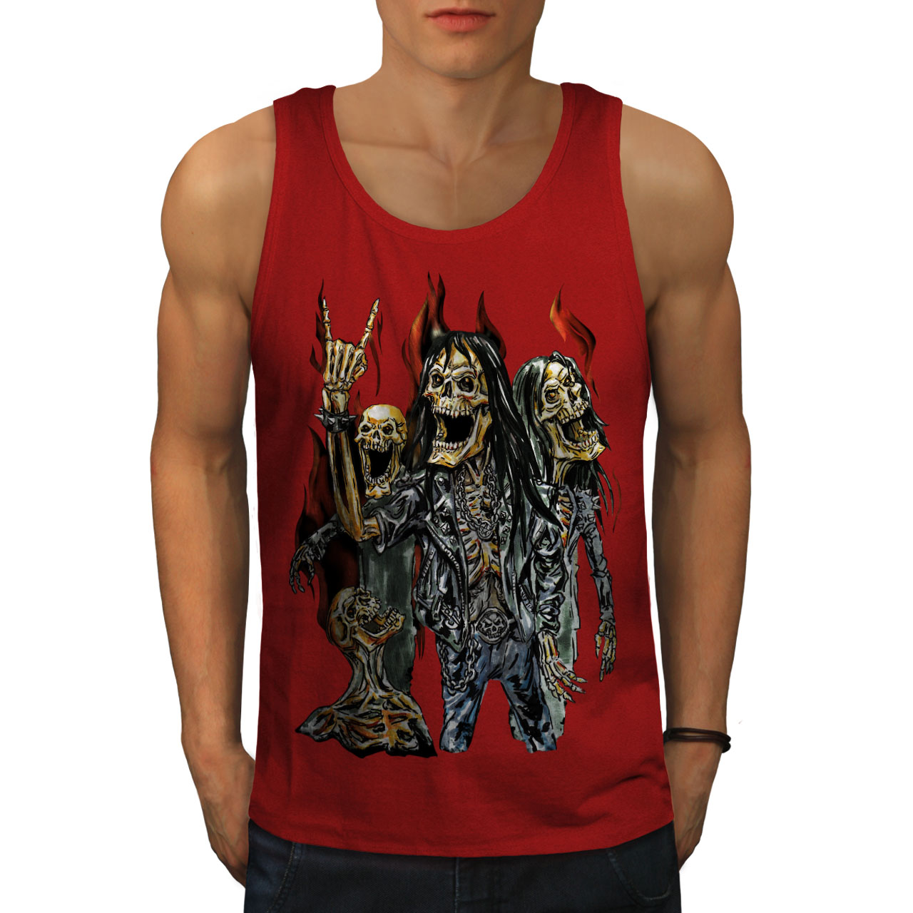 Meander overvældende udløser Wellcoda Skeleton Rock Band Mens Tank Top, Heavy Active Sports Shirt | eBay