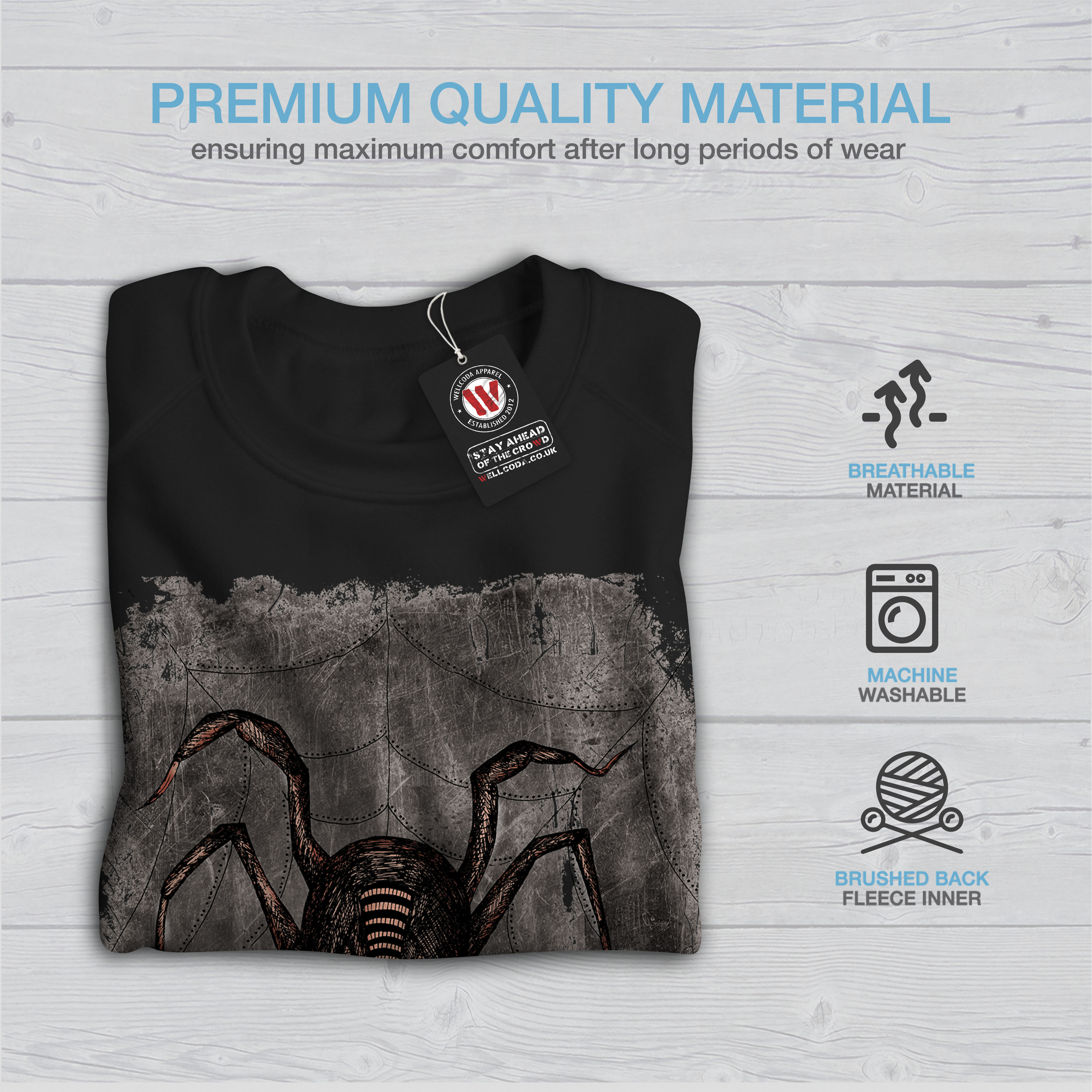 Wellcoda Spider Bite Beast Mens Long Sleeve T-shirt Creep Graphic Design Wellcoda Spider Bite Beast Mens Long Sleeve T-shirt Creep Graphic Design