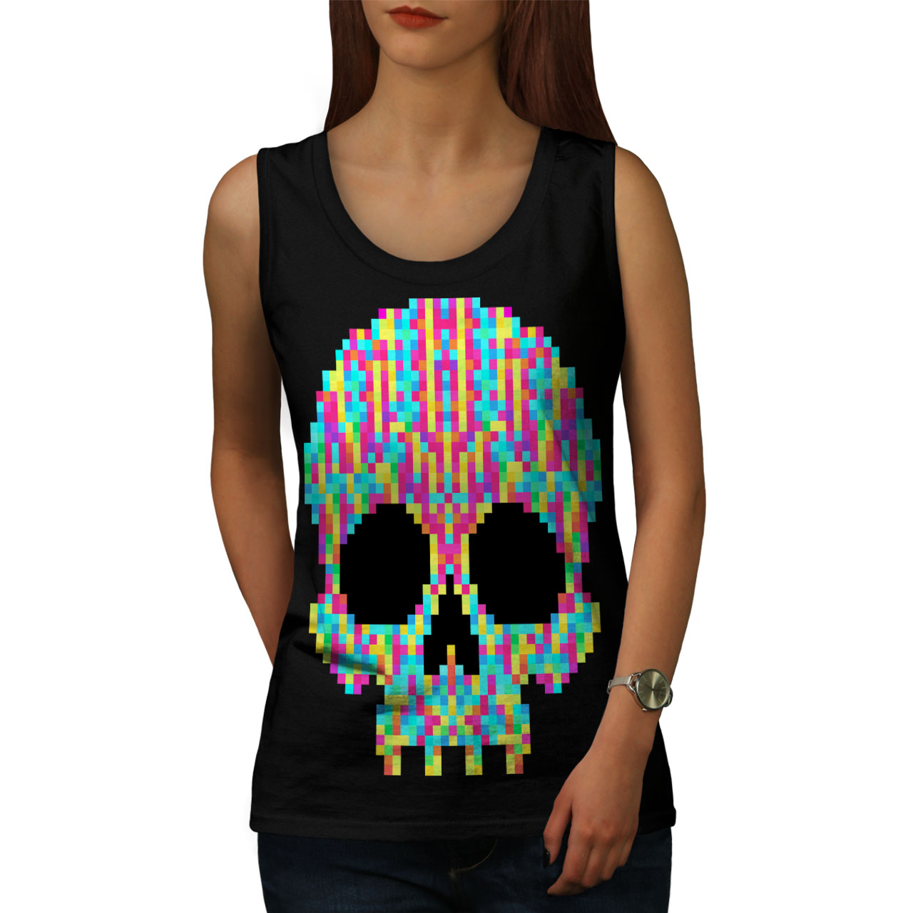 Hooded Sweatshirt wellcoda Pixel Skeleton Rock Skull Mens Hoodie