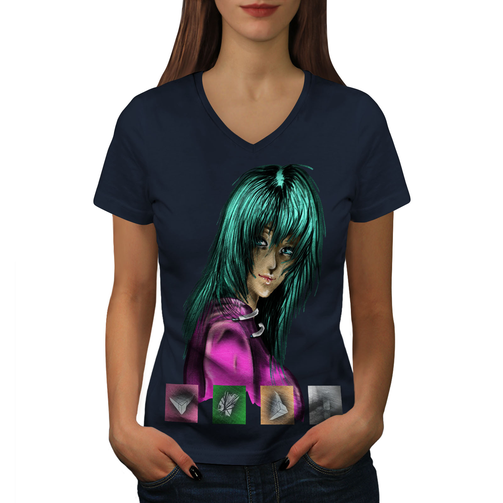 Anime Green Punk Girl Women V Neck T Shirt New Wellcoda Ebay
