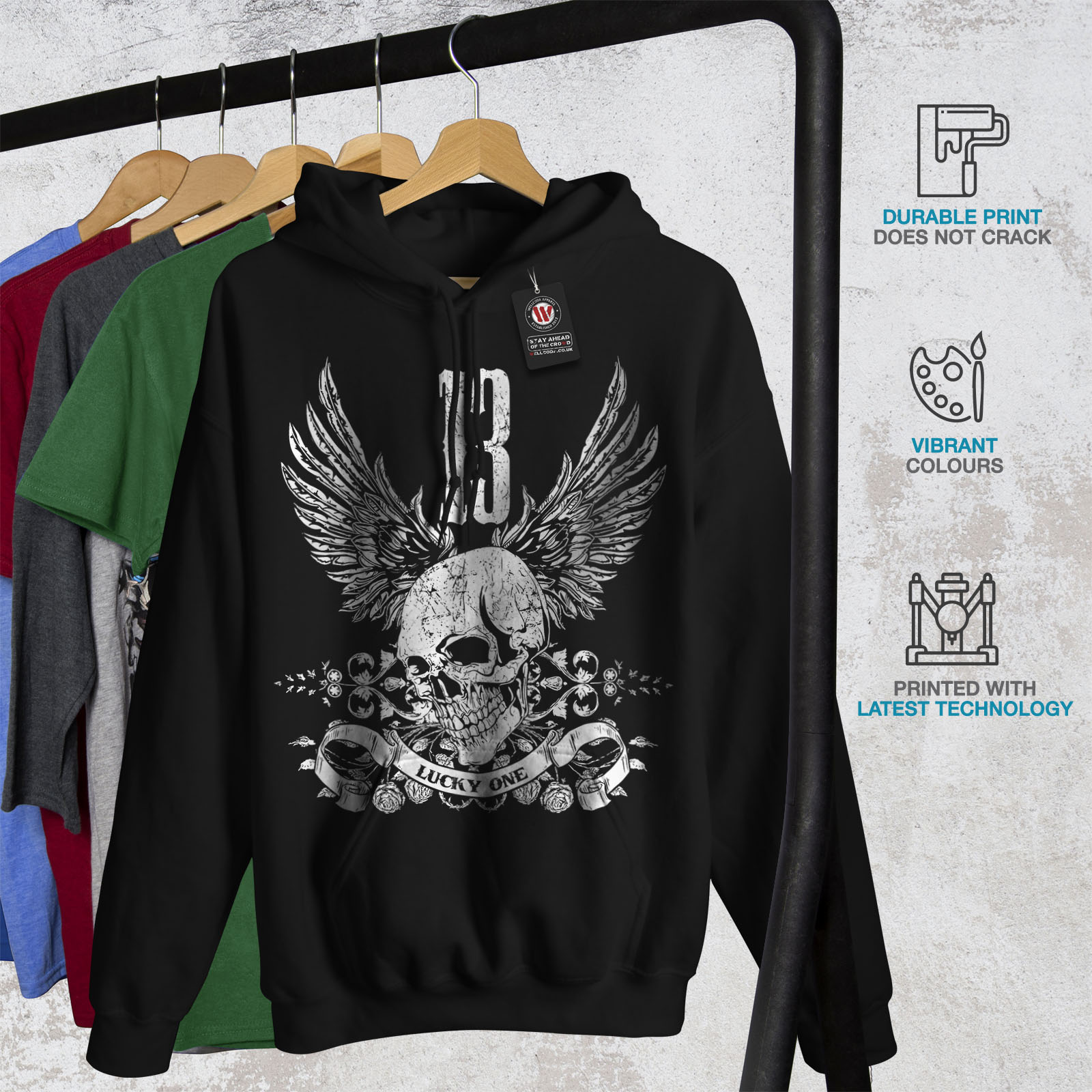 cappuccio nera cappuccio con Wellcoda Casual Felpa Felpa con Mens New Lucky qvvW6tzIw