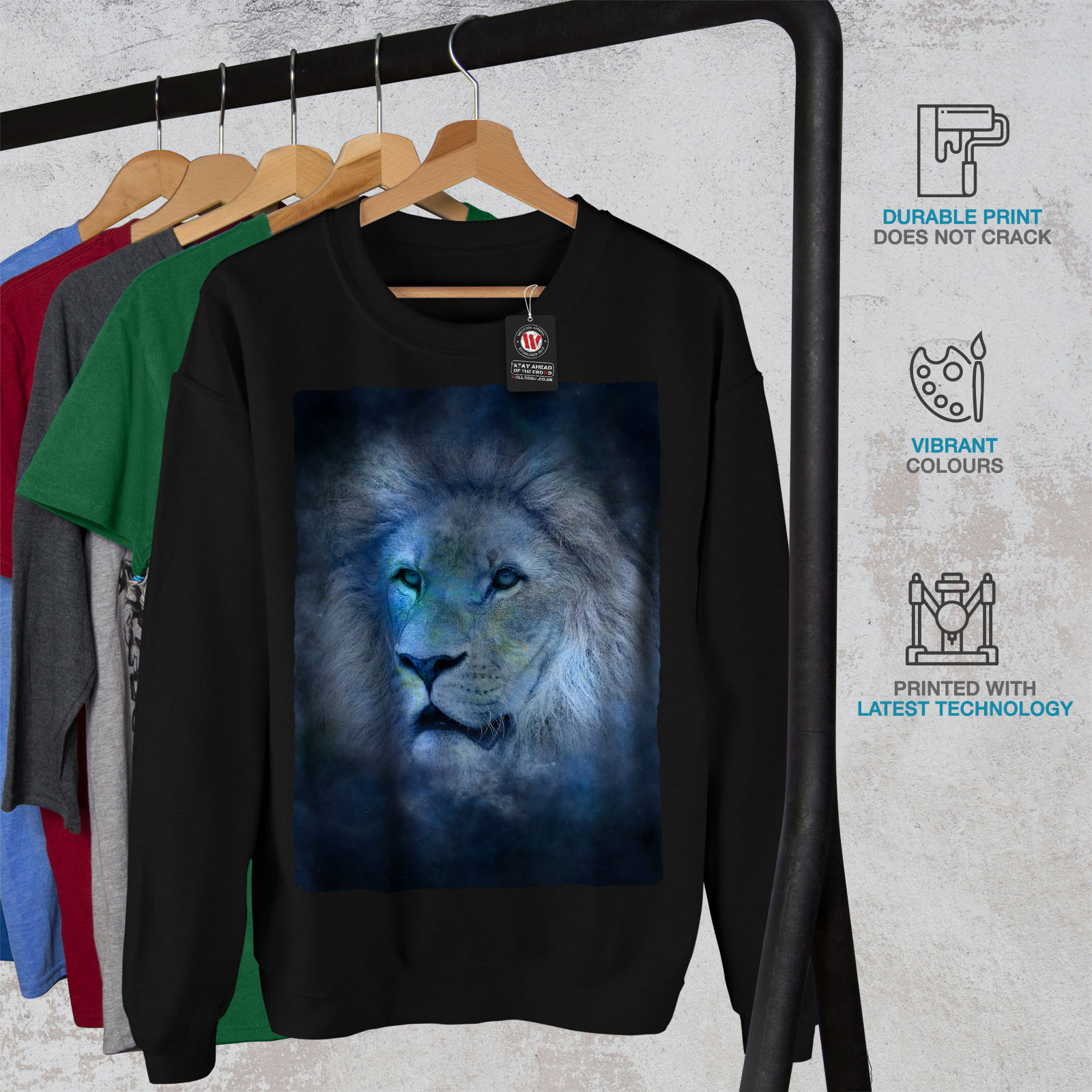 Ruler Casual Jumper wellcoda Lion Cat Face Art Mens Sweatshirt