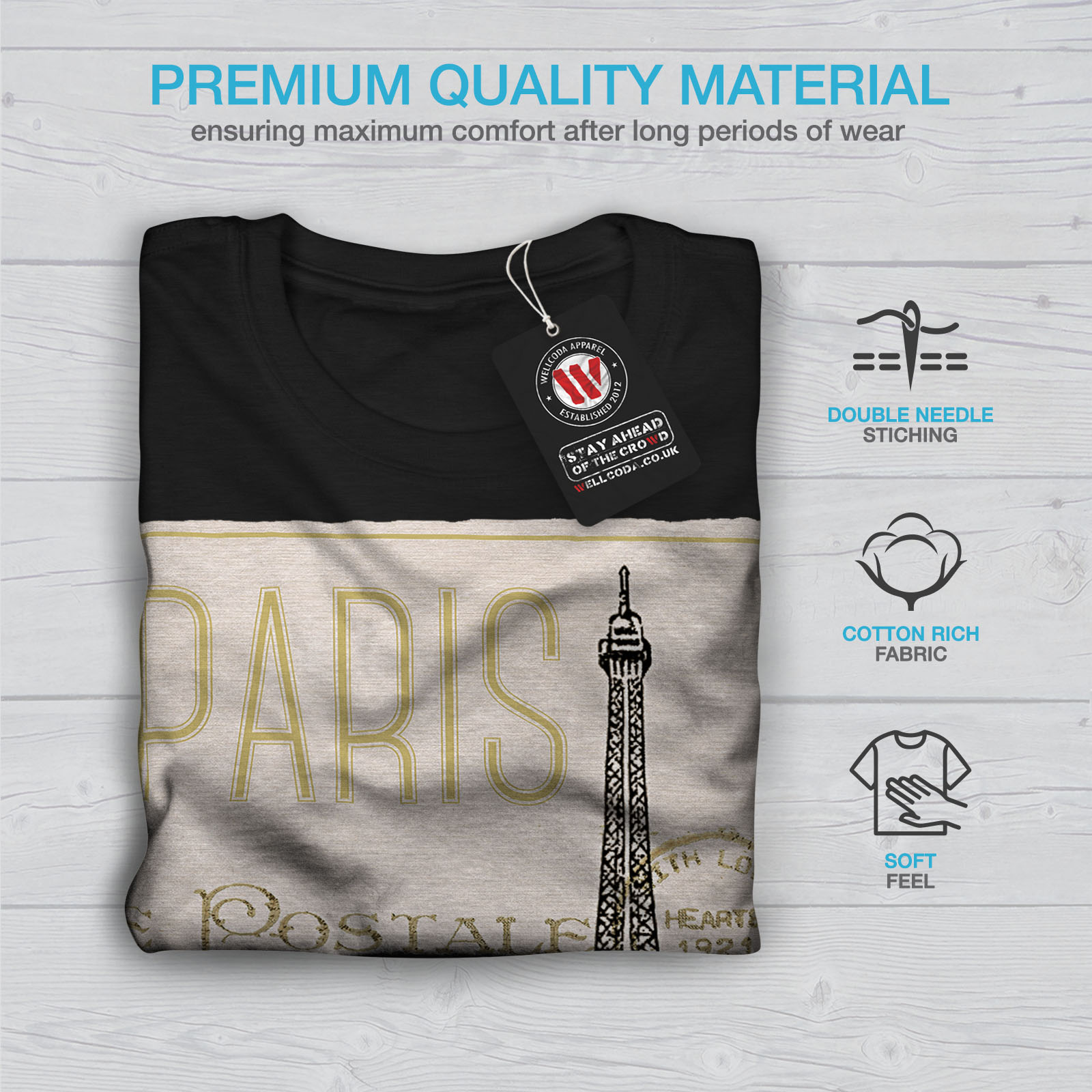 Wellcoda Paris Postcard Mens T-shirt Capital Graphic Design Printed Tee