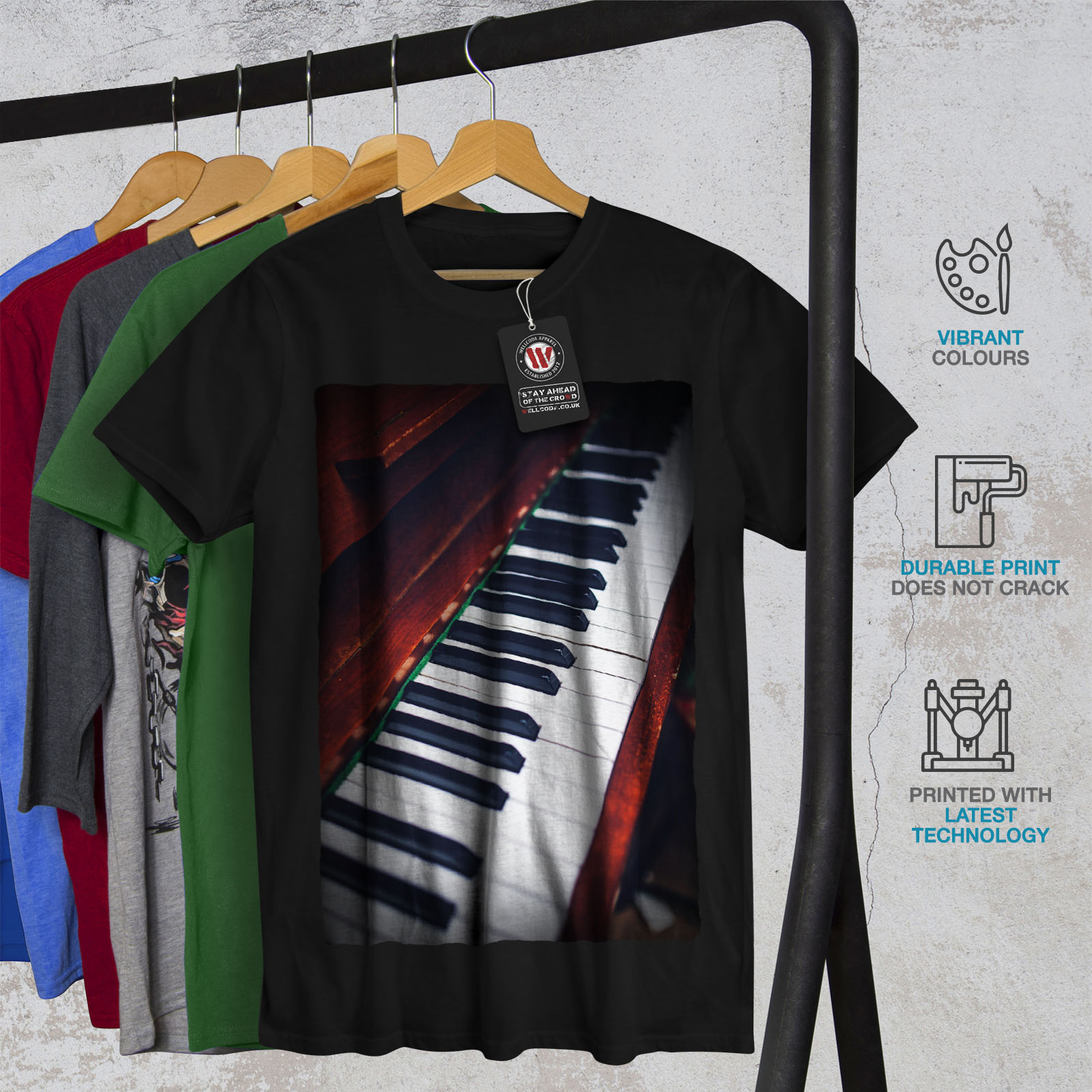 Wellcoda Classic Piano Mens T-shirt, Music Graphic Design Printed Tee ...