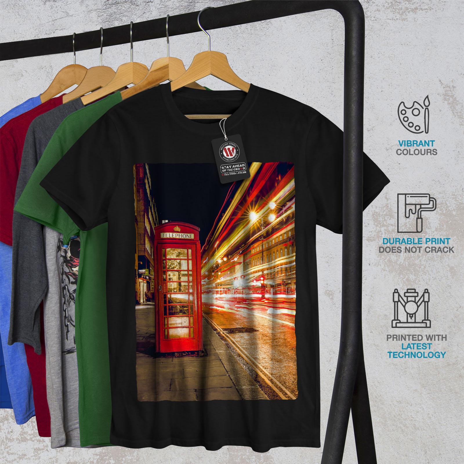 Wellcoda Red Telephone Box Mens T-shirt, London Graphic Design Printed ...