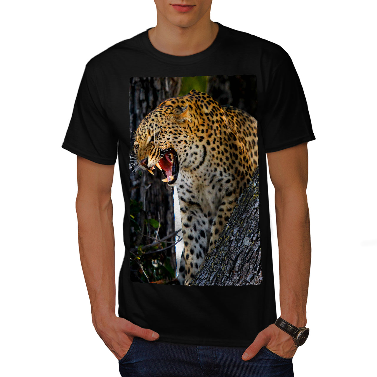 black shirt with animal print