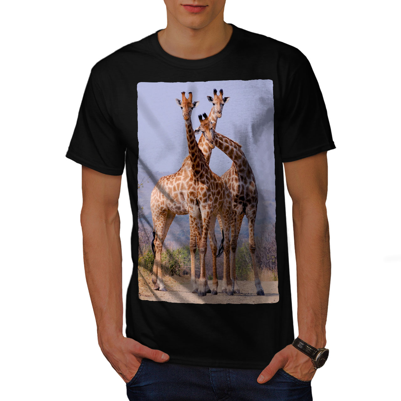 Wellcoda Giraffe Africa Animal Mens T-shirt, Africa Graphic Design ...