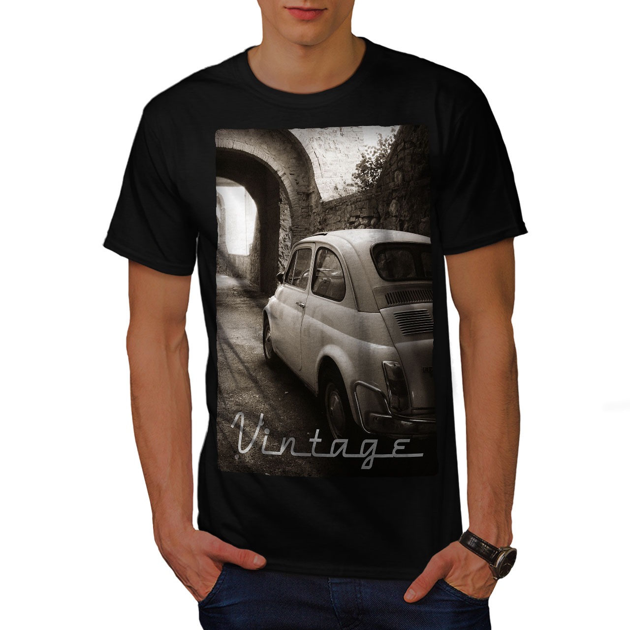 Wellcoda Car Retro Funky Vintage Mens T-shirt Retro Graphic Design Printed Tee 