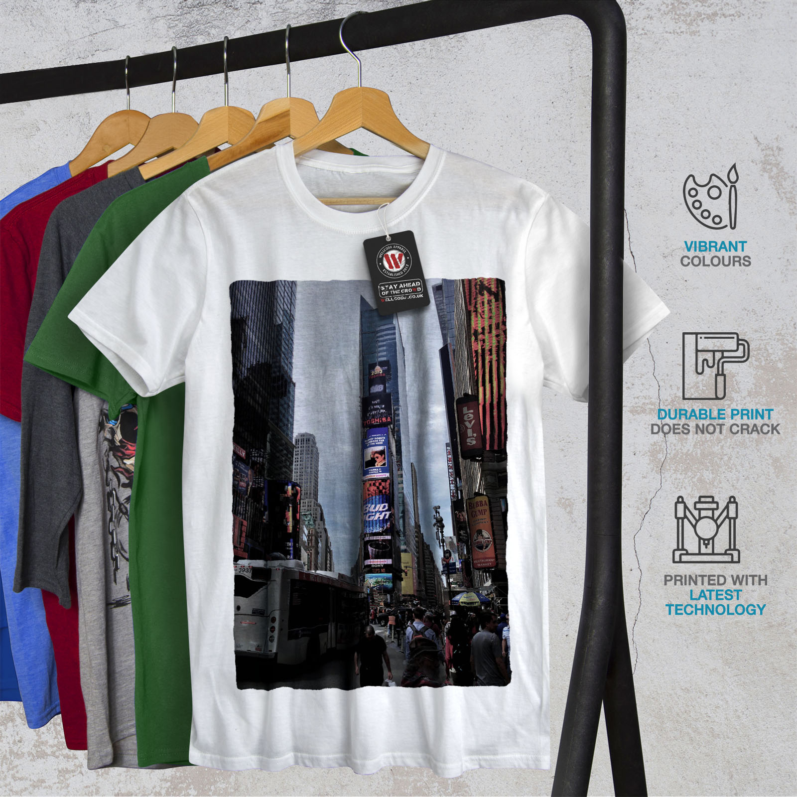 Wellcoda USA Times Square Fashion Mens T-shirt, USA Graphic Design ...