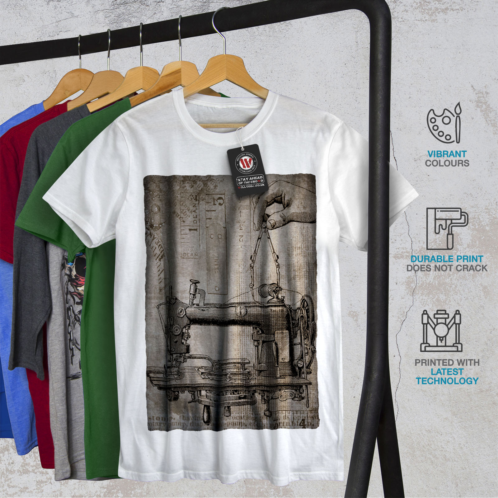 Wellcoda Sewing Machine Mens T-shirt, Mechanical Graphic Design Printed