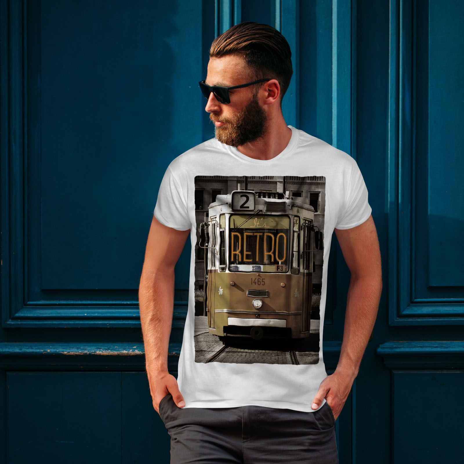Vintage Graphic Design Wellcoda Retro Old Tram Mens Long Sleeve T-shirt 