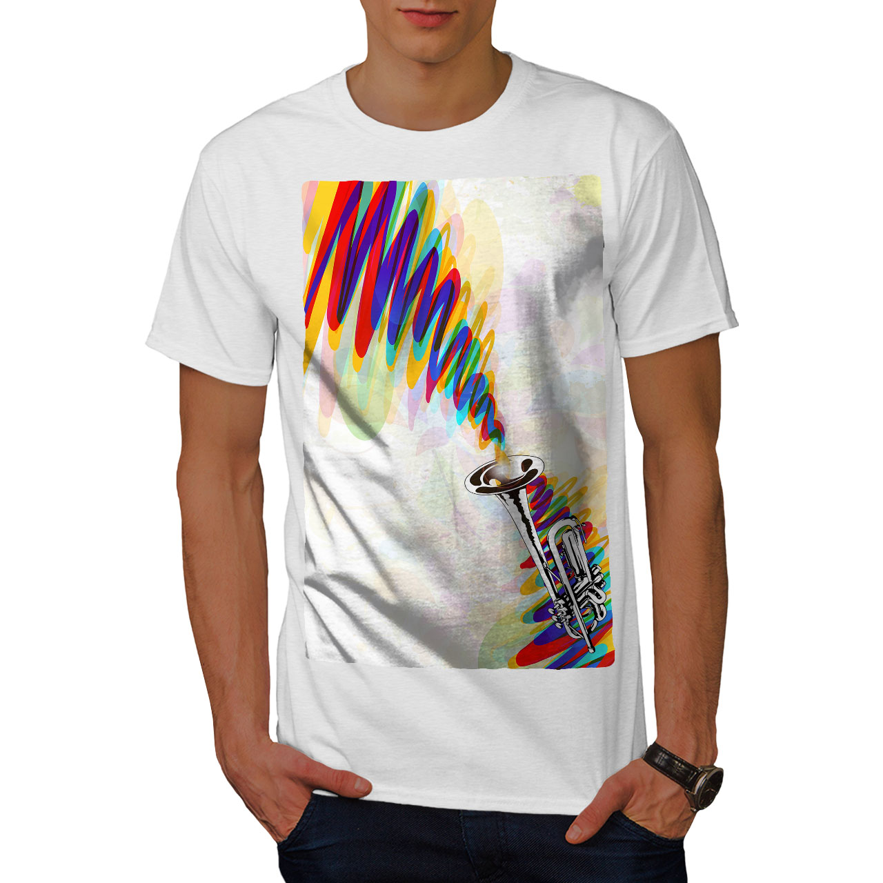 Wellcoda Trumpet Jazz Art Music Mens Tshirt, Tune Graphic