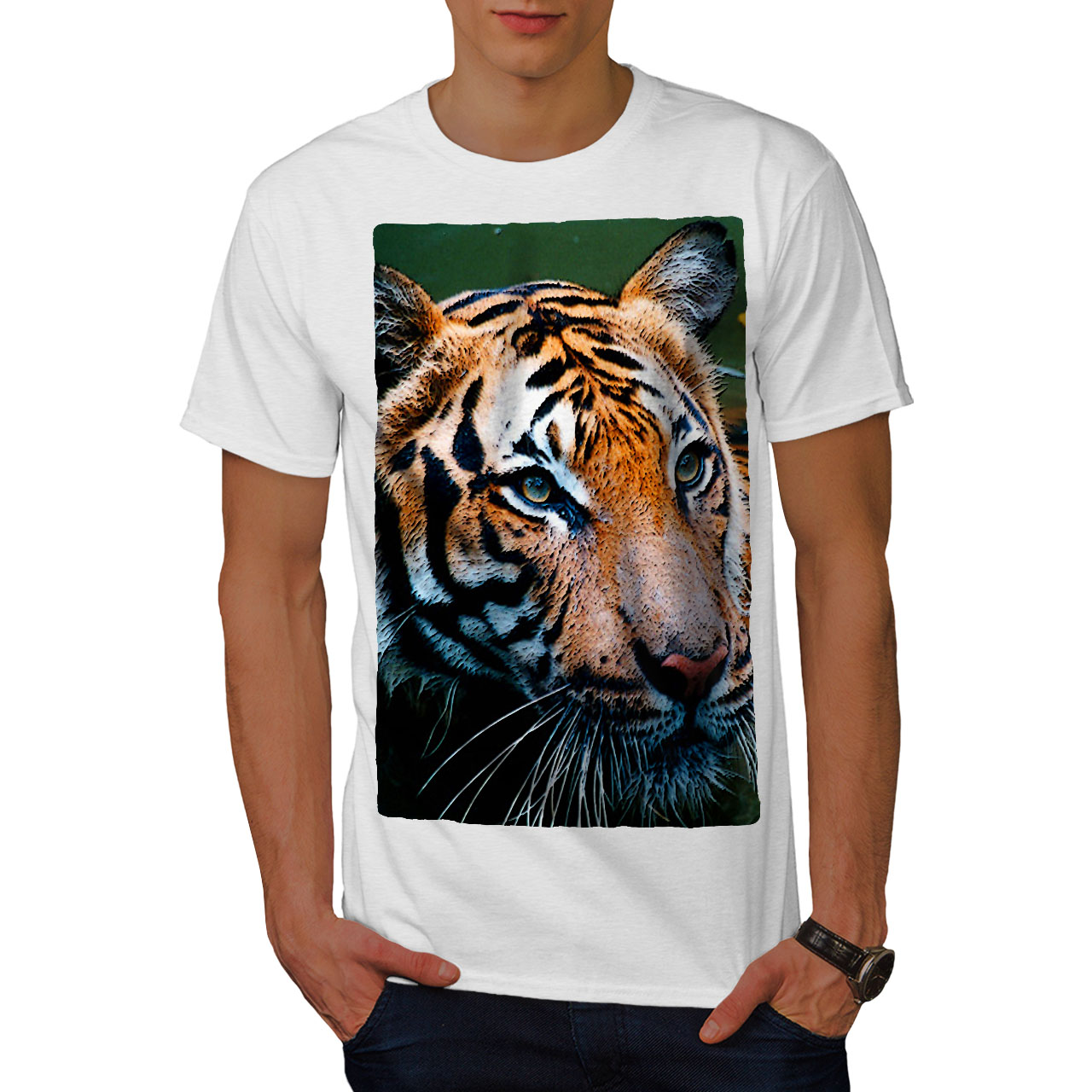 Free Graphic Design Printed Tee Wellcoda Romantic Tiger Animal Mens T-shirt