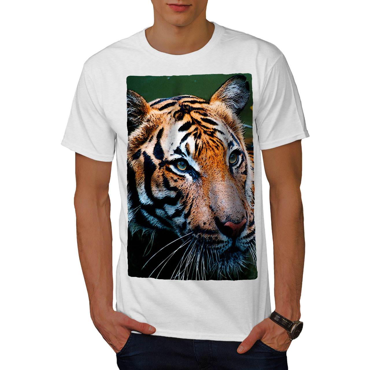 Wellcoda Tiger Photo Face Mens T-shirt, Animal Graphic Design Printed ...