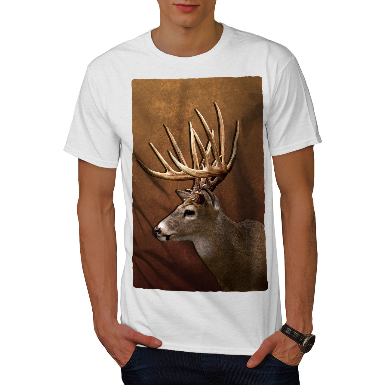 Wellcoda Deer Glasses Wild Animal Mens T-shirt Wild Graphic Design Printed Tee 