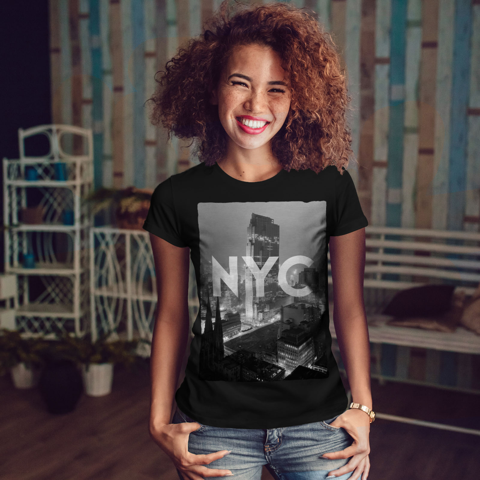 Wellcoda New York American Womens T-shirt, City Casual Design Printed ...