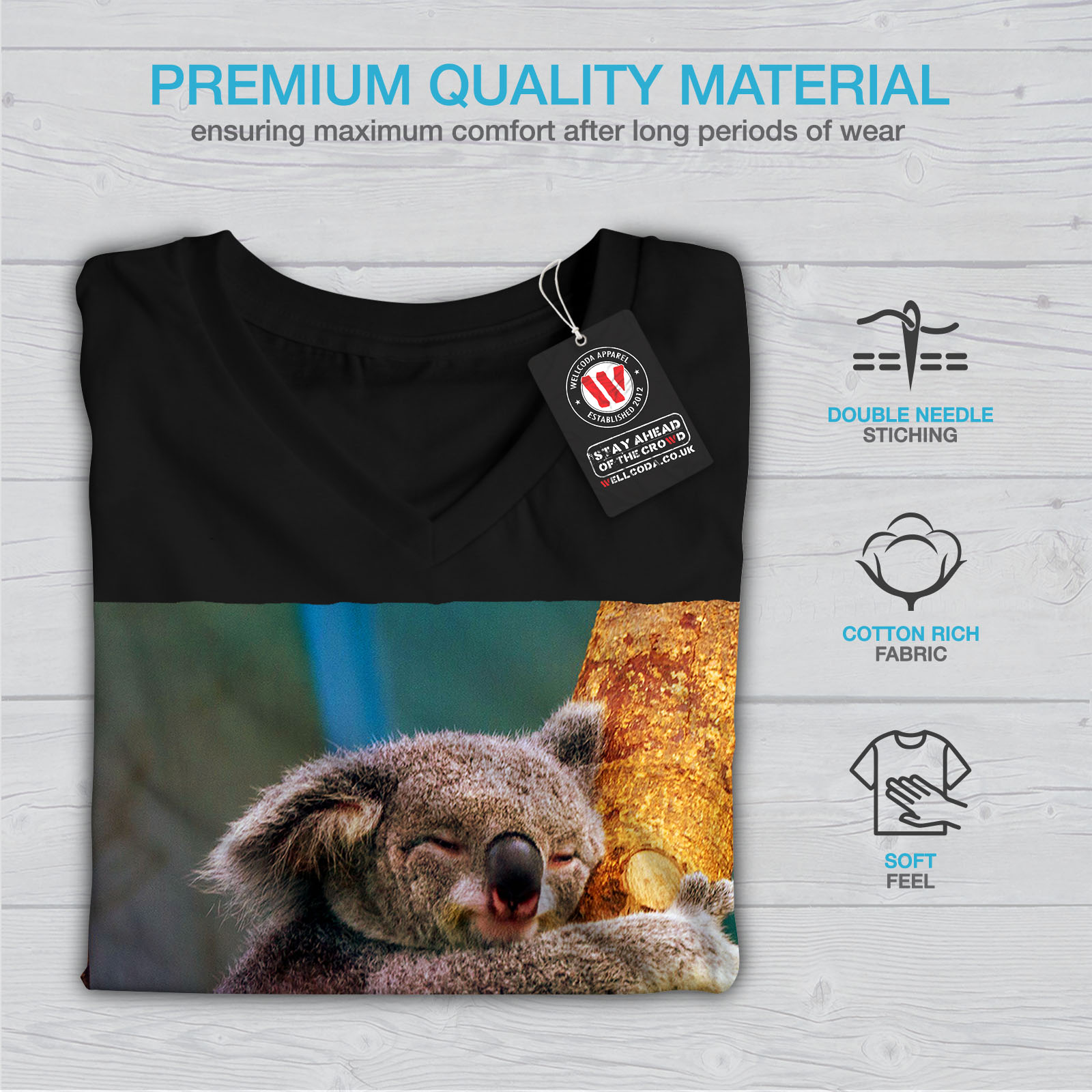 Wellcoda Koala On A Tree Womens V-Neck T-shirt Slow Animal Graphic Design Tee