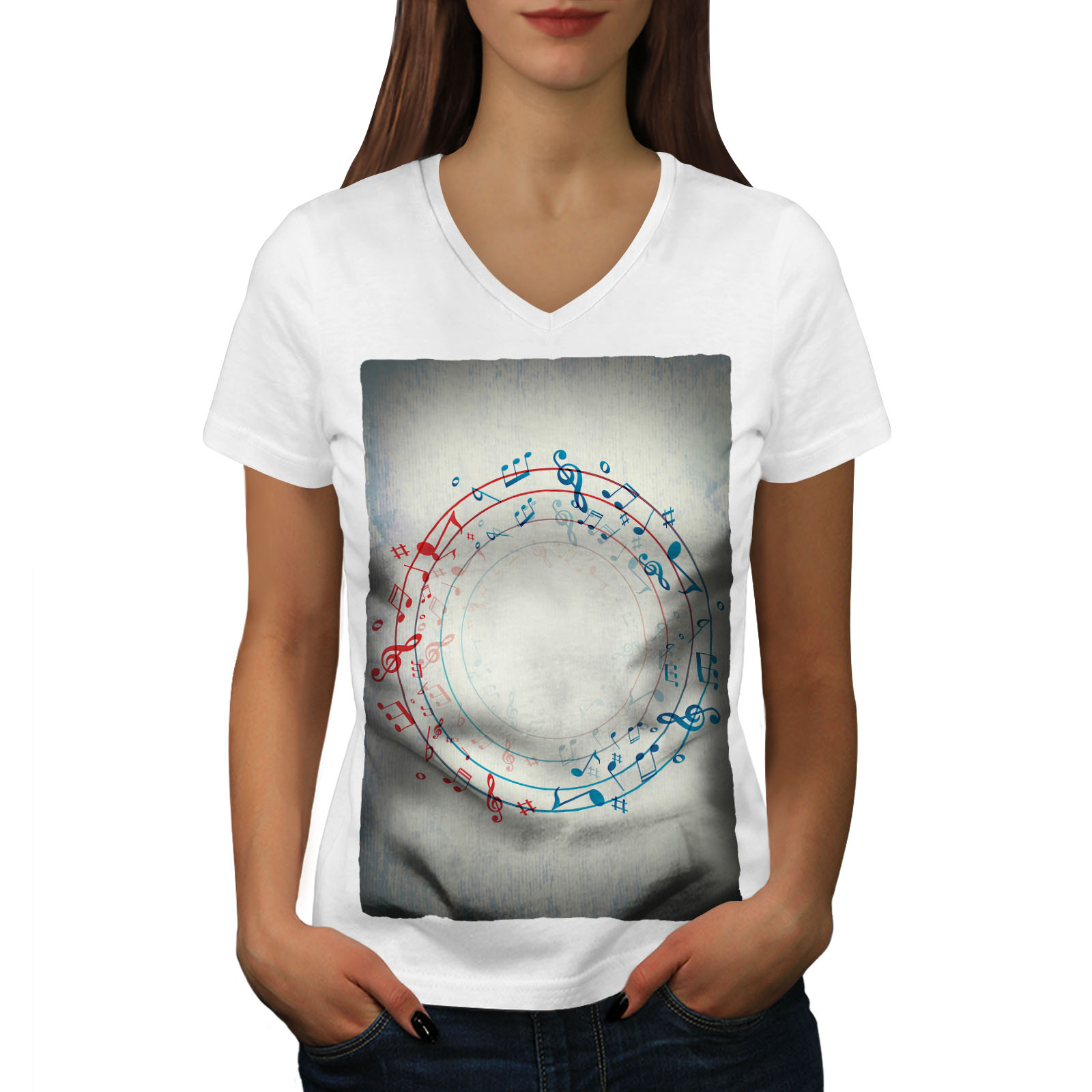 Wellcoda Notes Spiral Art Music Womens V-Neck T-shirt, Cool Graphic ...