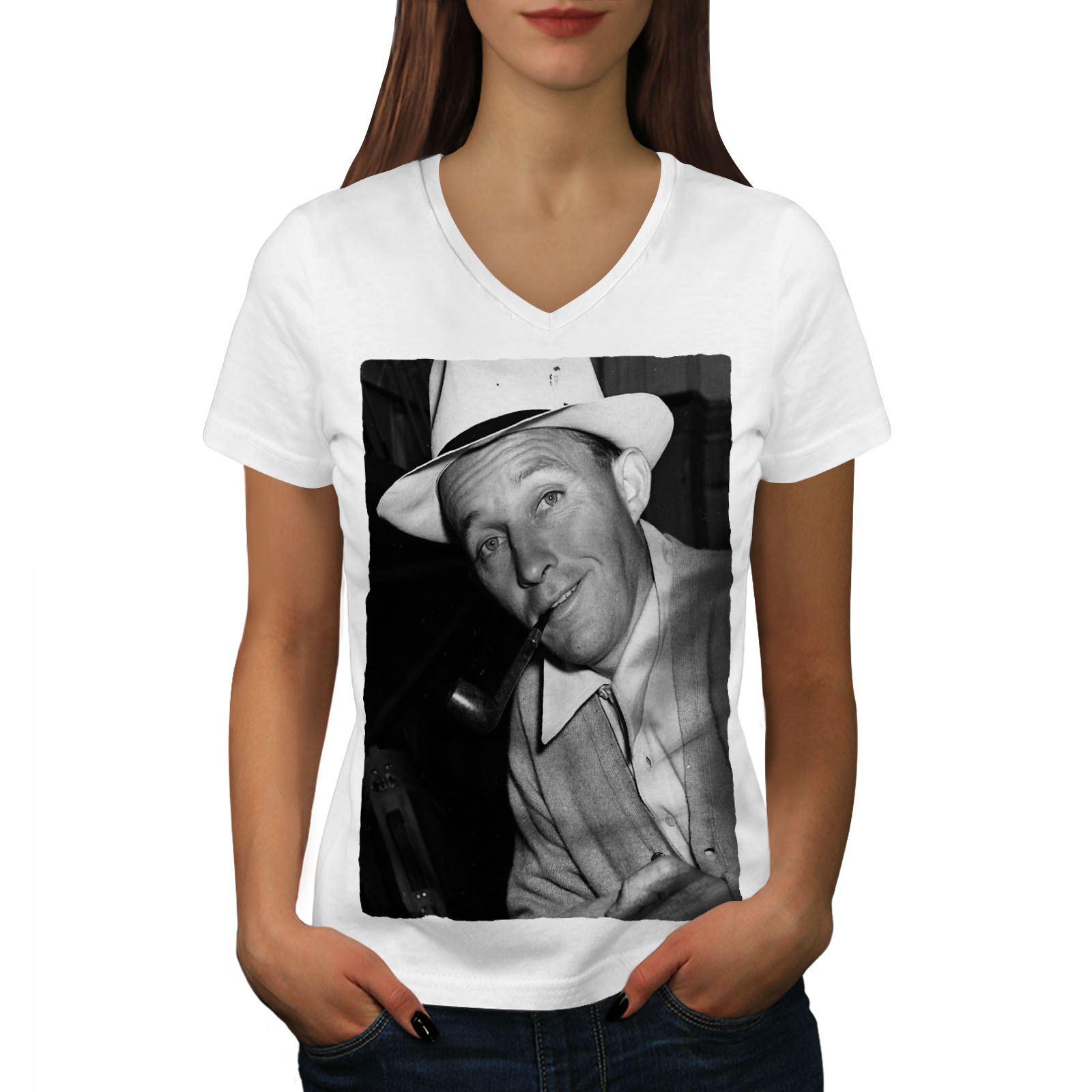 Wellcoda Bing Crosby Celebrity Womens V Neck T Shirt Famous