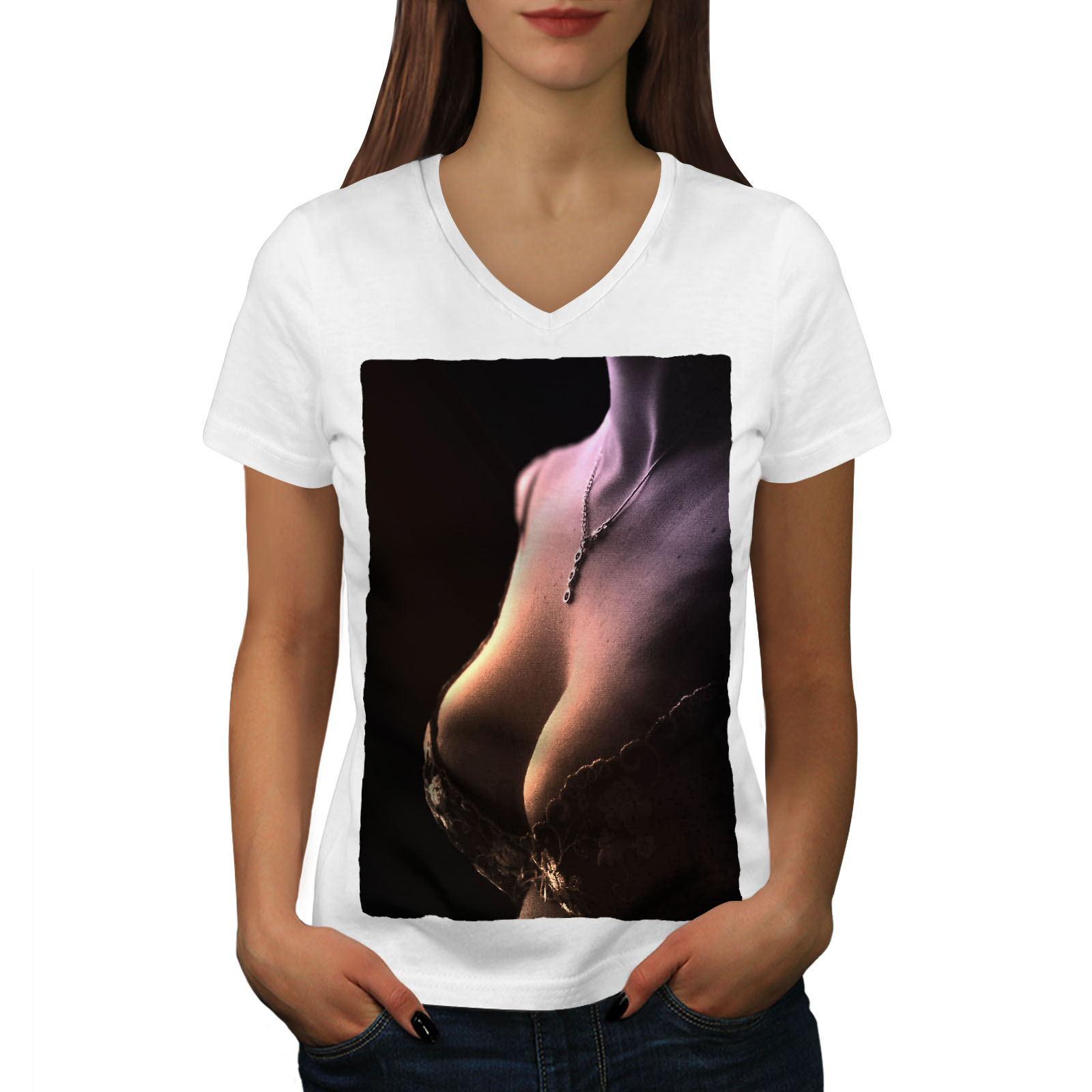 Wellcoda Sexual Woman Body Womens V Neck T Shirt Erotic Bra Graphic Design Tee Ebay
