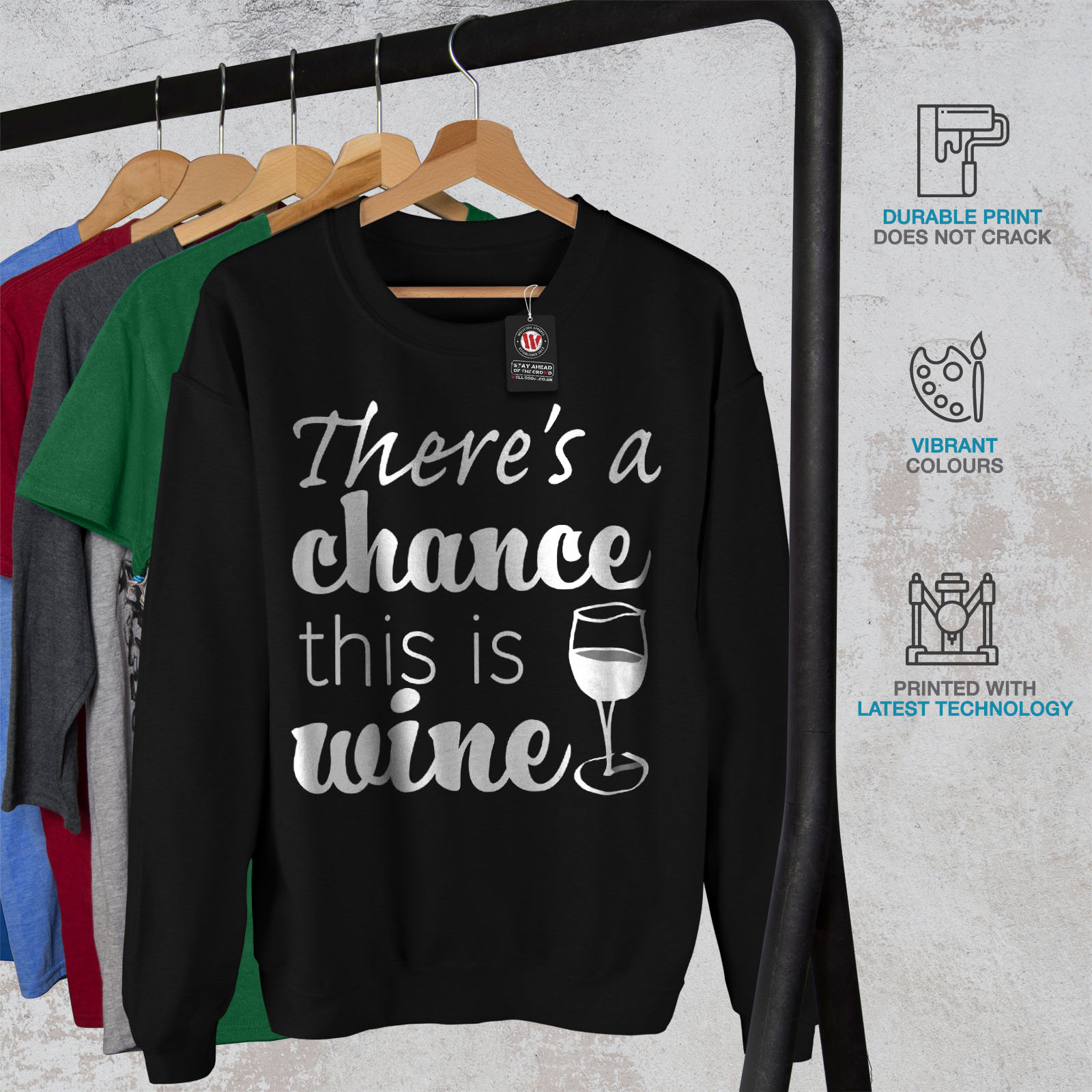 Felpa Casual Black This Wellcoda Funny Wine Chance da Is Jumper Pullover uomo Hgnxf1w4