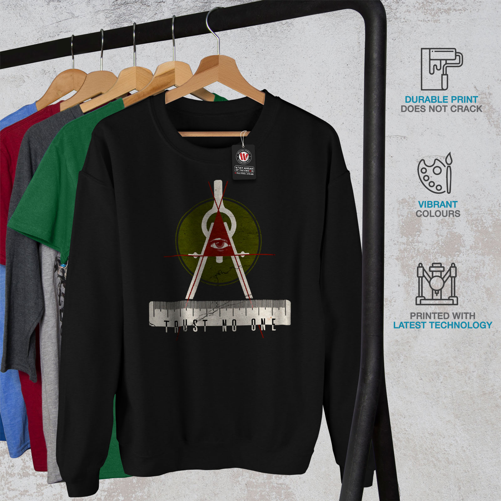 Felpa No da One Uomo Wellcoda Casual Nero Trust Caliper Pullover Pullover 7PHqcBPw