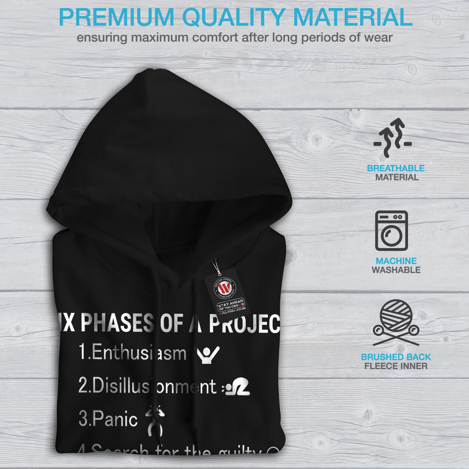casual Felpa Six Felpa uomo Wellcoda nera da Fhases con divertente Project cappuccio xYqYFtz