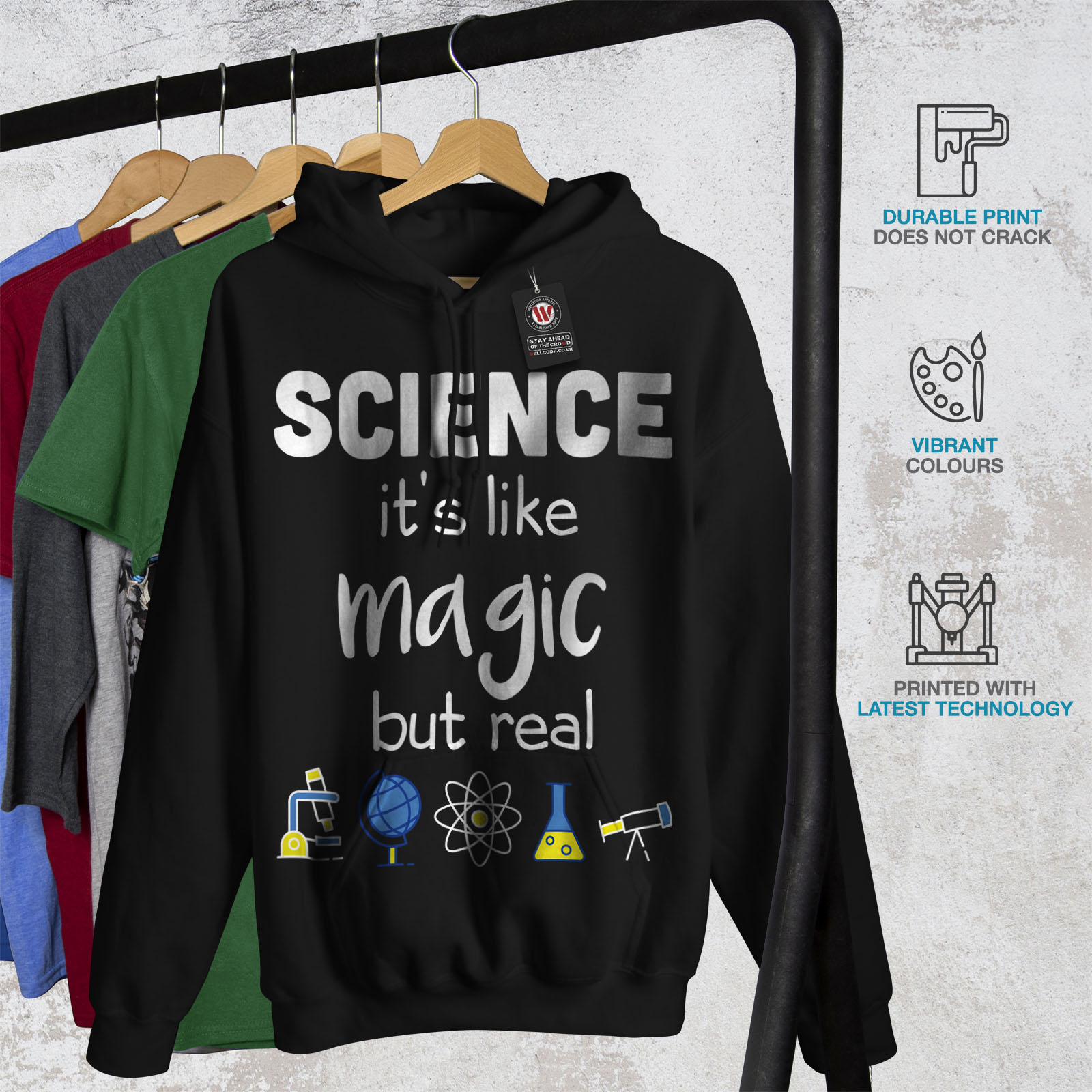 Magic Felpa da con nera Wellcoda Science Is cappuccio casual Real felpa uomo divertente rwrqYSxZ