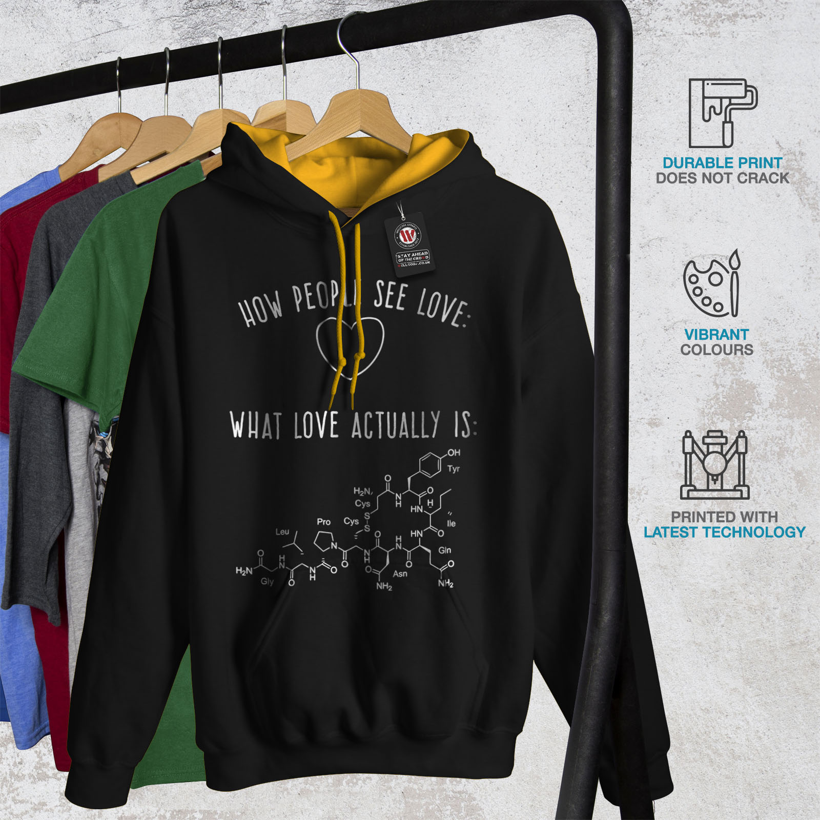 Wellcoda Mens Chemistry Black con Contrast Study Casual Felpa Formula cappuccio Love Jumper cappuccio oro REwBqraR