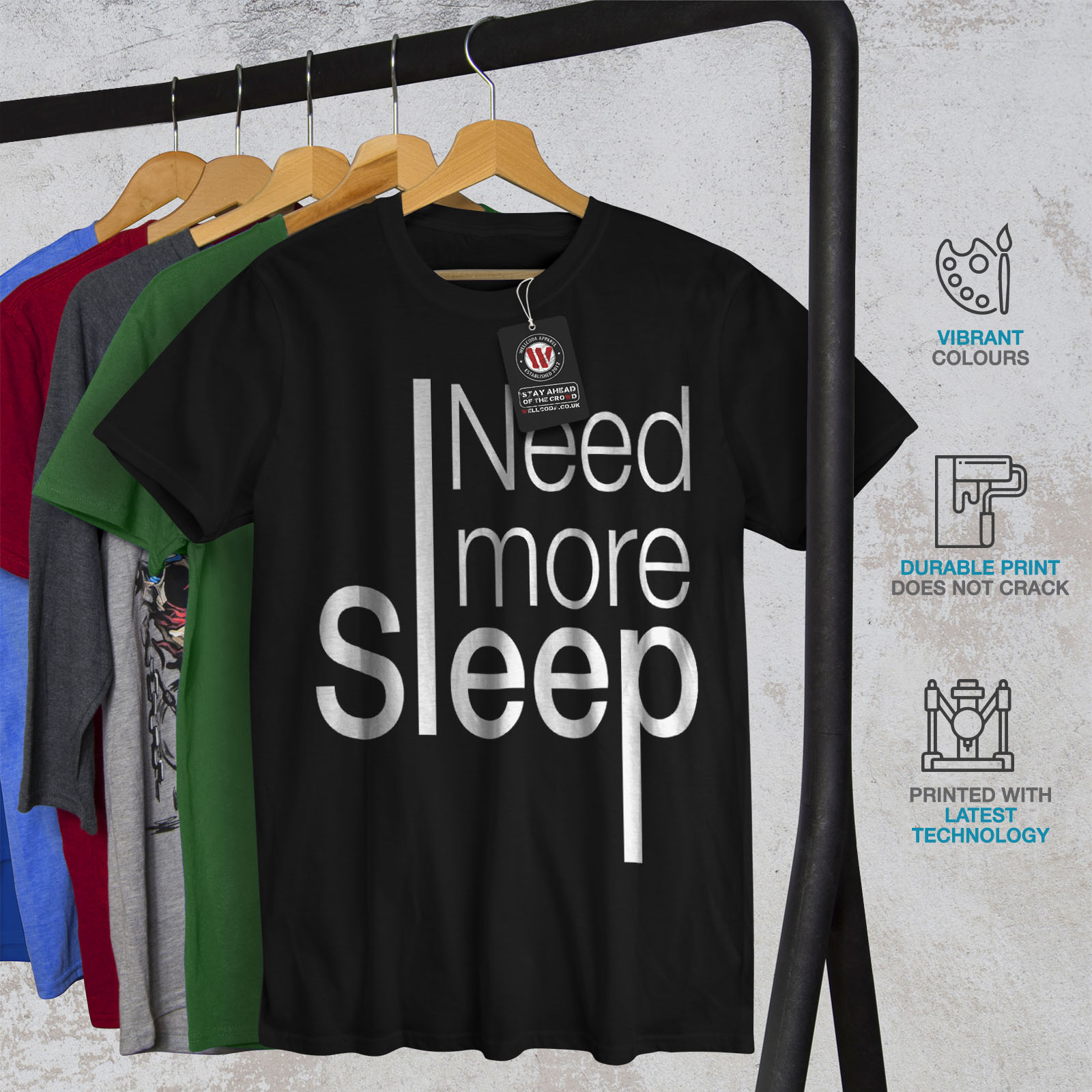 Wellcoda Need More Sleep Mens T-shirt, Funny Quote Graphic Design ...
