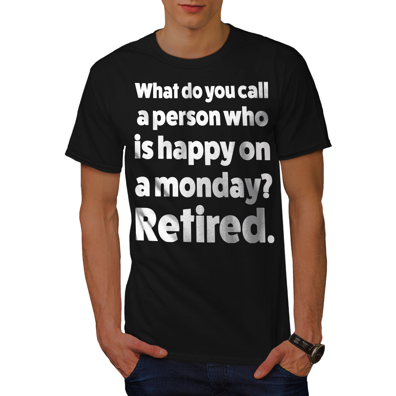 Wellcoda Happy Person Retired Mens T-shirt, Funny Graphic Design ...