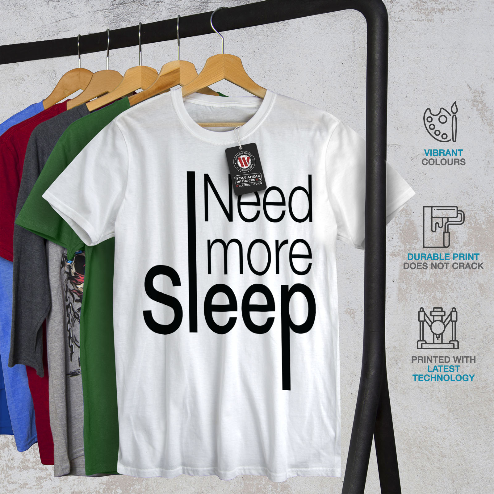 Wellcoda Need More Sleep Mens Tshirt, Funny Quote Graphic Design