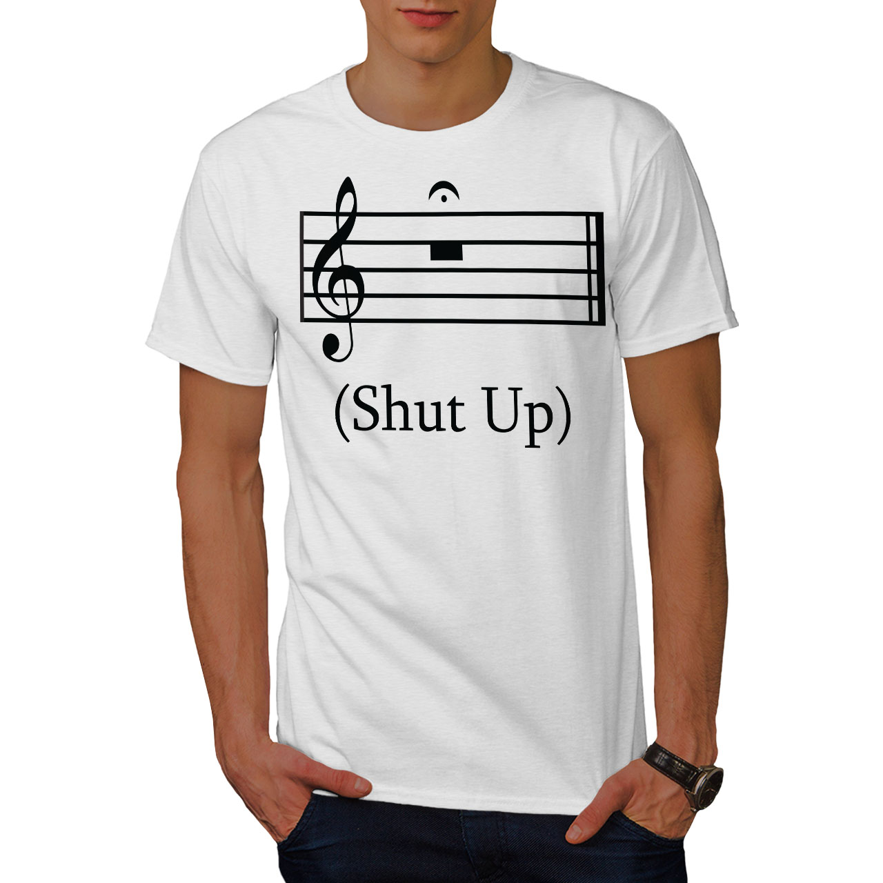 Wellcoda Shut Up Pause Mens T-shirt, Music Graphic Design Printed Tee ...