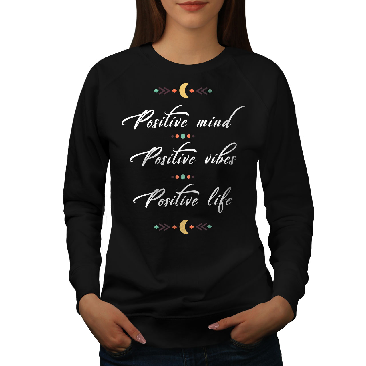 wellcoda Positive Mind Mens Sweatshirt Vibes Life Casual Jumper
